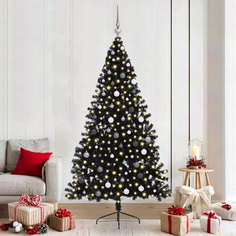 Künstlicher vorbeleuchteter Weihnachtsbaum Schwarz 210 cm PVC (1/5)