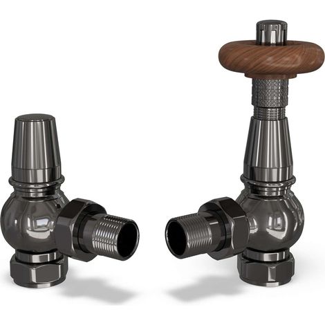 Derry Traditional - Black Nickel Thermostatic Radiator Valve & Lockshield Angled 15mm