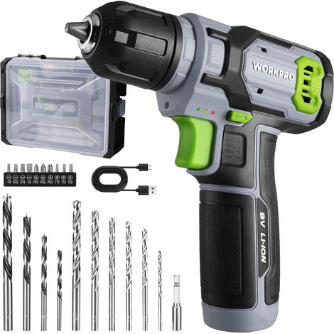 Perceuse Visseuse Sans Fil 8V, Mandrin 10mm, Kit 21 Pièces Visseuse 2 en 1 avec LED, Charge USB-C, Accessoires 22 pièces pour Réparation Maison et DIY (1/5)