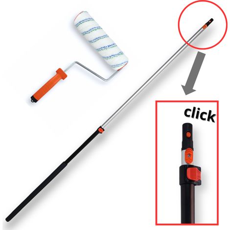 CONTOO SET Farbroller Ersatzwalze Mikrofaser Streichroller 25cm + Click Bügel für Farbroller + Click Teleskopstiel 100-180cm CT01 (1/4)