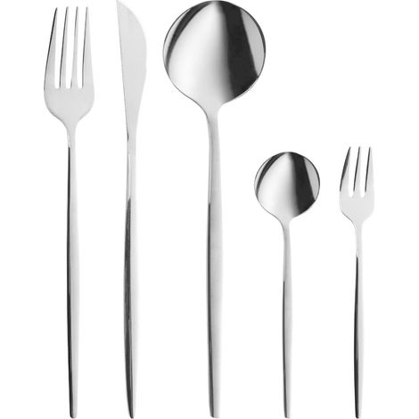 Set di posate moderne 30 pezzi per 6 persone Coltello Forchetta Cucchiaio Cucchiaio Forchetta per torte Acciaio inox Argento Rigatoni