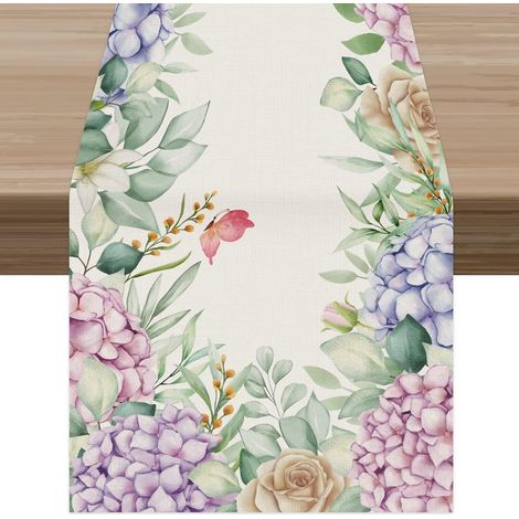 Nappe de Pâques à motifs papillons roses et bleus et hortensias, décoration de table pour les fêtes de printemps et d'été, en intérieur comme en extérieur. (1/5)