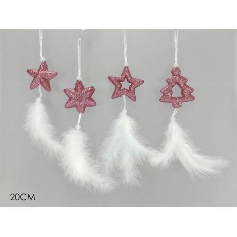 Addobbi per albero di natale da decorazioni natalizie in rosa antico con piume 20 cm (1/5)