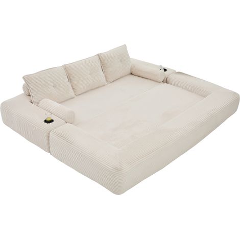 3-Sitzer Schlafsofa, Schaumstoff Dichte 30, Seitentaschen und Getränkehalter, Cord Beige (1/5)
