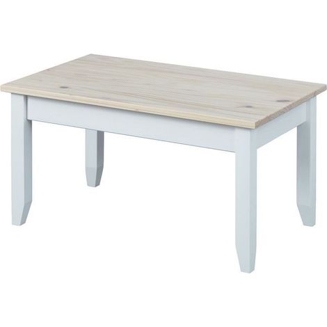 Table basse pin massif blanc et gris Caly 90 cm (1/4)