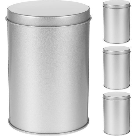 Set mit 4 runden Teedosen aus Metall mit luftdichtem Verschluss, tragbare Teebehälter, Vorratsdosen aus Weißblech – 11,00 x 7,50 x 7,50 cm – Silber (1/4)