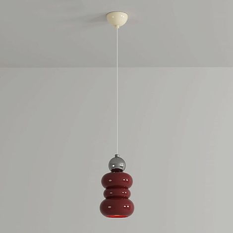 Lampe à suspension en métal chromé avec abat-jour en résine rouge, mini suspension de chevet, luminaire E27, suspensions minimalistes modernes pour chambre à coucher, couloir, salle à manger (1/5)