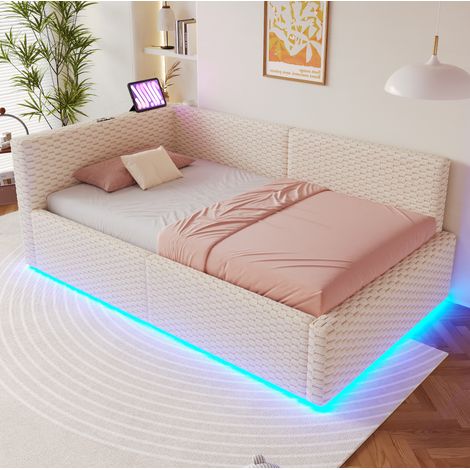 lit adulte coffre hydraulique LED USB 90x200 velours OKMYHOME (1/5)