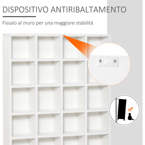 Meuble de rangement pour CD sur roulettes, 24 niveaux ajustables en hauteur, panneau de particules blanc, dimensions 130,5 x 89 x 20 cm
