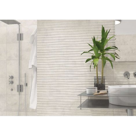 Aelle - Carrelage mur à relief effet béton blanc perlé 32x99 cm DANXIA BANAWE-R BLANCO - Vendu par boîte de 1.27 m² (1/5)