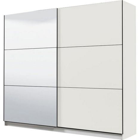 Gran armario ropero Soncino, armario dormitorio con perchero, 8 estantes, apertura corredera, 217x210h cm blanco mate