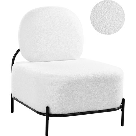Armchair White Boucle Upholstery Metal Frame Retro Inspired Style LUNDE