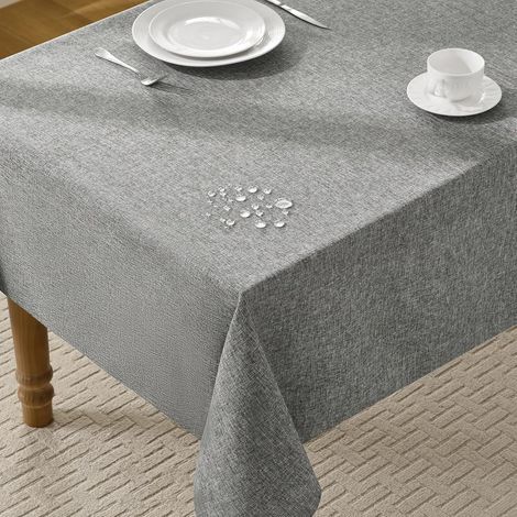 1 Nappe rectangulaire 140x240 cm aspect lin gris déperlante anti-tache lavable pour jardin mariage fête (1/5)
