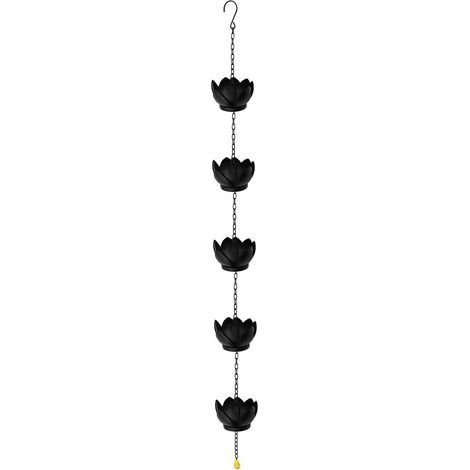 Lotus Chaîne de pluie en métal de 2 m avec fleurs, résistante aux intempéries, décoration d'extérieur à suspendre pour guide d'eau de toit et fontaine de jardin, cour jaune (1/5)