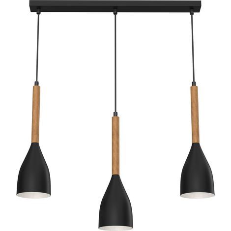 Suspension noire barre 56 cm 3xE27 bois Muza Luminex
