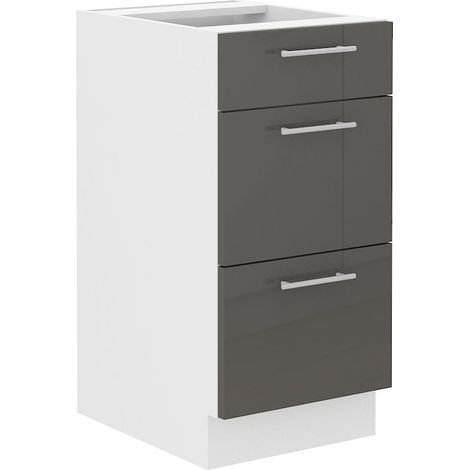 Unterschrank 40 Lara Grau Hochglanz Küchenzeile Küchenblock Küche Soft-Close (1/5)