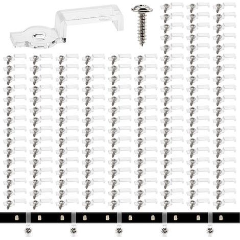 150 Pièces 10mm Clips Bande Lumineuse, Clip de Fixation Ruban LED, Support Fixation Bande Lumière Clips, avec Vis, pour 10MM Large LED Bande Lumières (Transparent) (1/5)