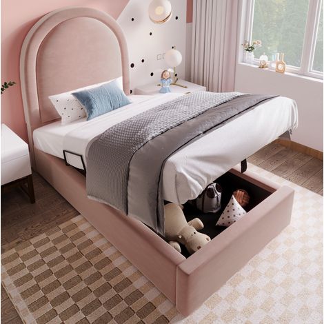 letto contenitore 90x200 con materasso velluto rosa OKMYHOME (1/5)