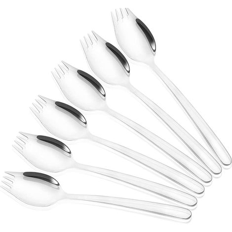 6 pièces 304 cuillères à spork en acier inoxydable, ensembles de fourche buffet, dessert et cuillères à salade (argent) (1/5)