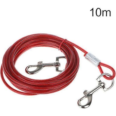 Attache extérieur pour chien durable, laisse de sécurité pour petit chien et chiot, câble d'attache de 10 mètres rouge pour chien moyen.