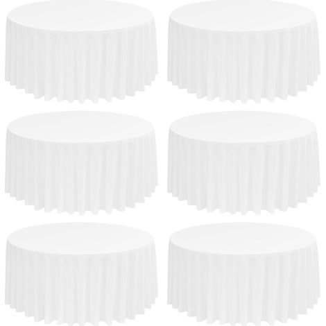Lot de 6 Nappes, Polyester, Ronde 275cm, Blanche, Résistant Taches, Pour Mariage Fête Restaurant