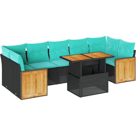 Maison Exclusive - Set Divani Giardino 10pz con Cuscini Nero in Polyrattan Acacia (1/5)