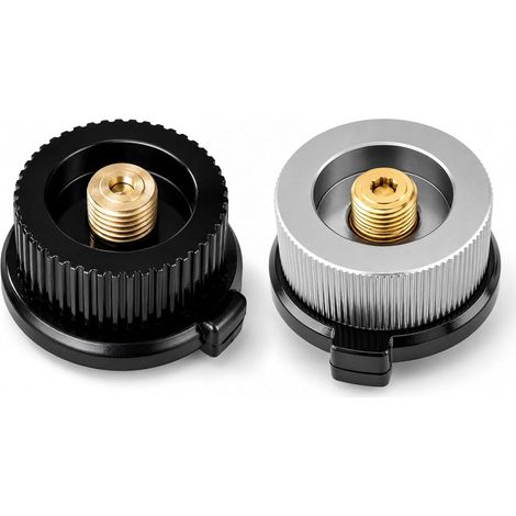 Lot de 2 Adaptateur Bouteille Gaz, Adaptateur Gaz Bouteille de Gaz, Passage du Système Baïonnette au Raccord Fileté, gris et noir, Idéal pour Camping, Randonnée et Cuisine Extérieure. (1/5)