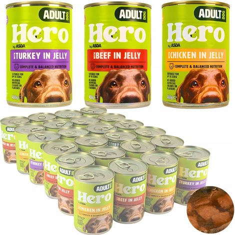 Cibo umido per cani Hero, mix di gusti, bocconcini in gelatina, 24 x 400 g, 9,6 kg