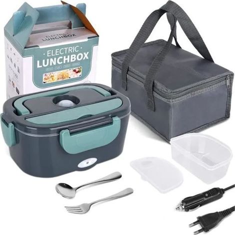 Lunch Box Chauffante électrique pour Voiture Camion Bureau Travail 220V+12V, Acier Inoxydable 1.5L 40W, Bote Isotherme Repas Chaud (1/4)