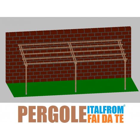 Pergola da Giardino Addossata in Legno di Pino Impregnato - mt 3 X 8 x 2,5h - con Supporti ad Interrare (1/4)