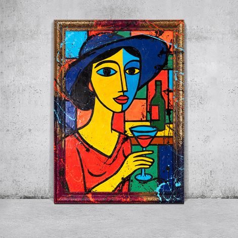 Gemälde Dame in der Bar Rahmen Gold 120x80 cm (1/5)