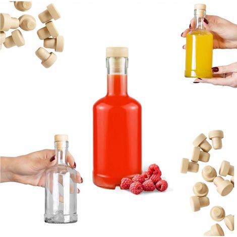 Bottiglia in vetro Tadek da 250 ml con tappo di sughero per liquori, alcolici e succhi di frutta.