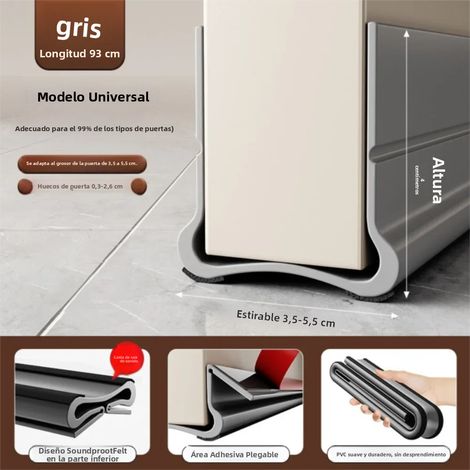 Joint de porte gris 93 cm en PVC souple, autocollant, doublure textile, coupe-vent et anti-poussière (1/5)