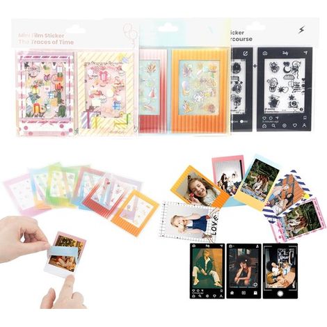 30 mini cadres photo autocollants - Cadres photo colorés - Cadres photo autocollants - Autocollants décoratifs en papier photo à faire soi-même - 54 x 86 mm - Compatibles avec plusieurs formats Fujifi (1/5)