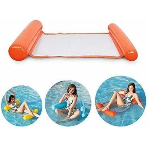 Inflatable Pool Bed Orange Super Comfortable Water Hammock with Net Inflatable Head and Foot Hammock Air Mattress Floating Lounger (1/4)