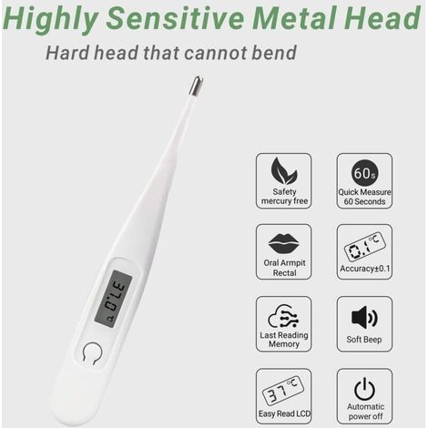 Thermomètre Électronique pour la Fièvre Thermomètre Médical pour Bébé Enfant Adulte - Mesure rectale, axillaire et buccale - Thermomètre Numérique à Lecture Rapide - Thermomètre Précis Rapide sans Mer (1/3)
