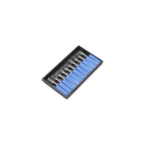 Set mit 10 doppelschneidigen 3x6 mm Hartmetall-Rotationsfräsern für Dremel-Rotationswerkzeuge. – Crezuo