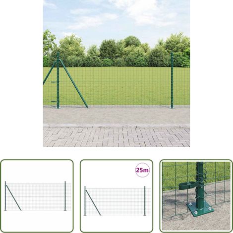 vidaXL Außenzaun - Zaun mit Pfosten Grün 0,8 x 25 m Stahl und PVC (1/5)