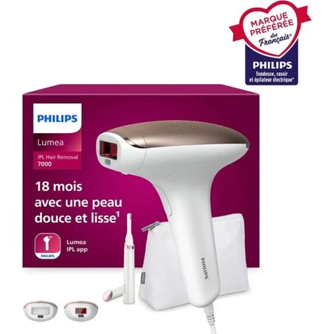 Philips Lumea Series 7000 BRI921/00 Épilateur à lumière pulsée avec capteur de teinte de peau, flashs rapides, embouts corps et visage, épilation semi définitive à domicile (1/4)