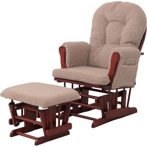 Fauteuil relax HWC-C76, fauteuilàbascule Fauteuil oscillant + pouf Tissu Bouclé 480g/m2 ék (1/5)