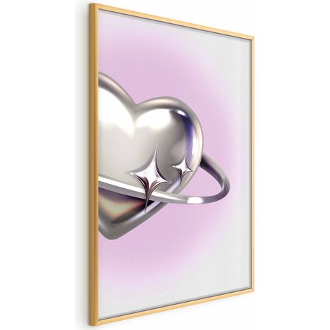 Poster – Kosmisches Herz – ein silbernes Herz mit einem Ring auf violettem Hintergrund (1/4)
