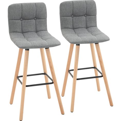 Beyamis Barhocker-Sets mit Rücken- und Fußstütze, gepolsterter Sitzfläche aus Stoff und Beinen aus Holz, 41,5 x 47 x 97,5 cm, grau