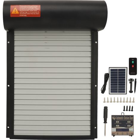 Poulailler automatique solaire avec capteur lumineux, minuterie, télécommande et écran LED – Porte noire pour ferme et jardin (1/5)