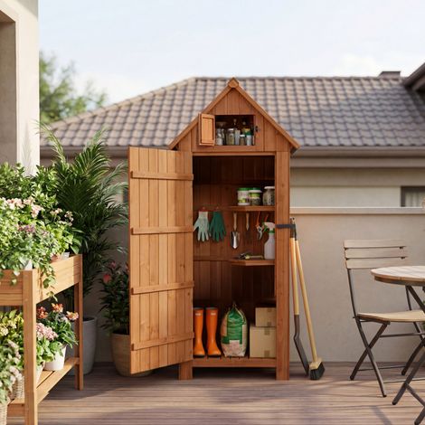 HOMAVO Abri de Jardin en Bois avec Toit en Appentis Protégé UV, 77 × 54.3 × 179 cm, Cabane de Jardin Pour Jardin, Terrasse, Arrière-Cour, Pelouse,Couleur Bois (1/5)