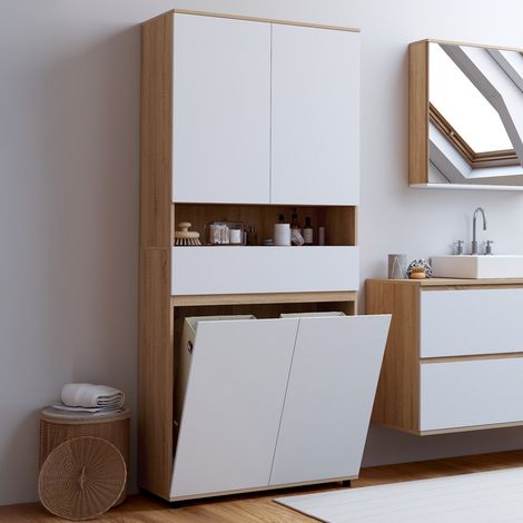 Mueble de baño TOMI 4 puertas 2 cestos extraíbles 1 cajón acabado haya y blanco