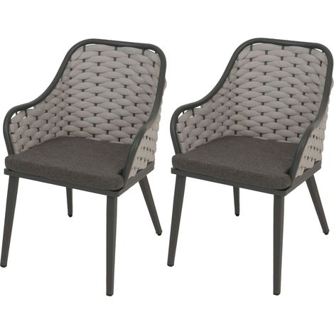 Lot de 2 chaises de jardin avec tressage épais et coussins gris foncé style moderne en aluminium gris 040009592 (1/5)