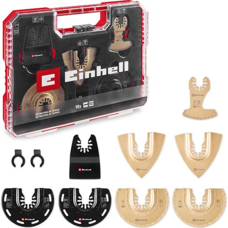 Original Einhell XXL-CASE 70-tlg. Multitool-Set (BiM/CrV-Tauchsägeblätter, HCS/HM/BiM-Halbrund-Sägeblätter, HM-Delta-Raspel, Delta-Trägerplatte, Schleifpapier, Dremel-Adapter)
