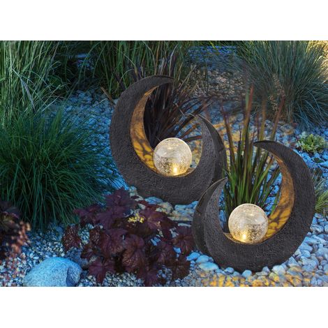 LED Solarleuchten 2er SET Steinoptik mit Crackle Glaskugel, Höhe 30,5cm (1/5)