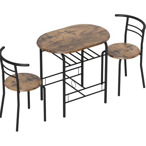 Juego de mesa de comedor de 3 piezas para 2 personas con estante, efecto madera marrón rústico (1/5)