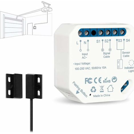 Ouvre-Porte de Garage Connecté WiFi, Interrupteur de Porte Intelligent, Compatible avec Google Home Alexa, Commutateur Contrôlé à Distance, Kits Smart Module pour Portail Coulissant (1/5)